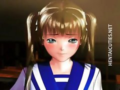 Shy 3D anime schoolgirl show tits