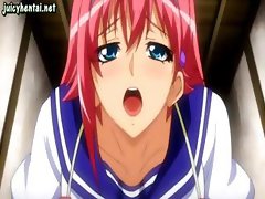 Redhead anime enjoys a big dildo