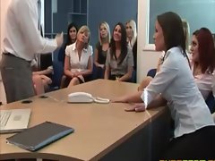 Secretaries encourage boss to strip