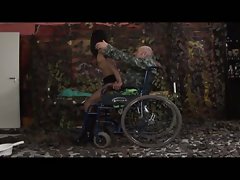 Handicap sex with sizzling hot brunette and one legged soldier