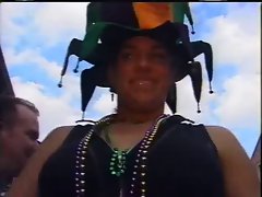 Woman at Mardi gras showing off