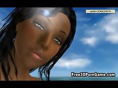 3D cartoon ebony honey takes her clothes off