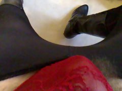Panty and boots and cock play
