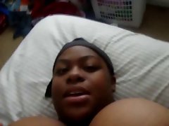 BBW ebony with huge juggs films herself