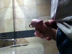 Public restroom wank and cum